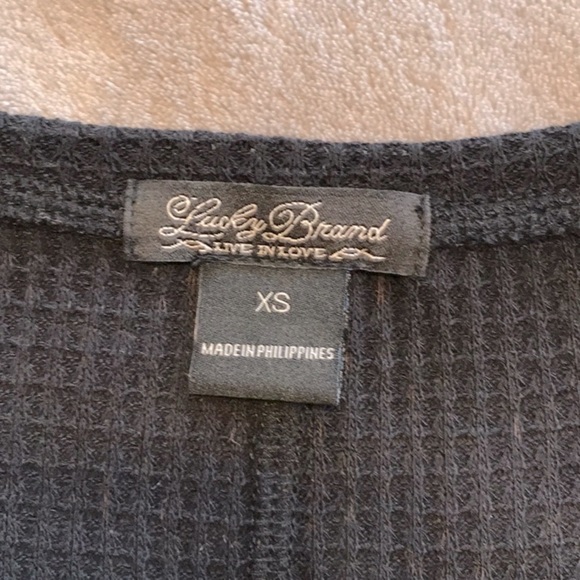 LUCKY BRAND Black Waffle Long Sleeve Top with Lace Size XS - Picture 12 of 16
